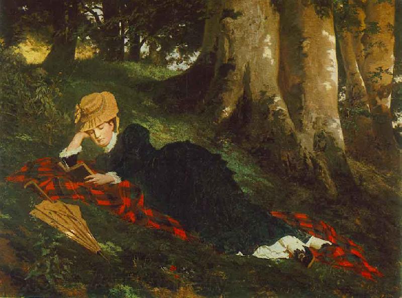 Gyula Benczur Woman Reading in a Forest Norge oil painting art